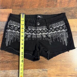 YMI Black Denim Shorts with Silver Geometric Embellishment